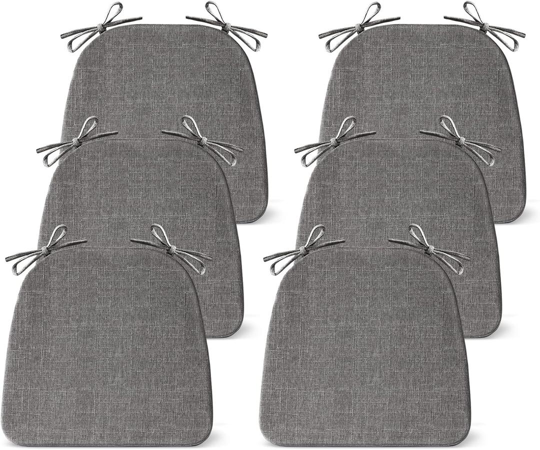Chair Cushions for Dining Chairs Set of 6, Non Slip Kitchen Chair Pads, 17" x 16" x 2", Indoor Dining Chair Cushions with Ties, D-Shaped Seat Cushions for Kitchen Chairs, Dark Grey