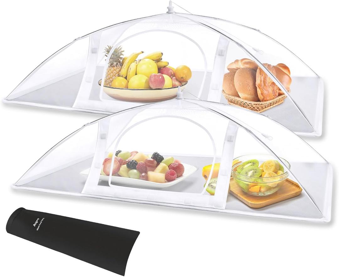 Anpro Mesh Food Cover Set - 2 Extra Large (40in X 24 In) Food Covers for Outdoors Mesh Screen,Pop-Up Mesh Food Covers Tent Umbrella for Outdoors,Reusable Collapsible Food Tents,w/Bottom Cloth