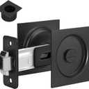 goldenwarm Matte Black Pocket Door Lock with Pull, Square Pocket Door Hardware 2-3/8" Backset, Black Pocket Door Handles 1 Pack