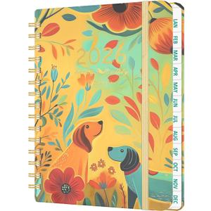 2026 Weekly and Monthly Planner - 2026 Hardcover Calendar Planner, Jan. 2026 - Dec. 2026, Daily Agenda Book with Tabs, Twin-Wire Binding, Back Pocket, School Teacher Student Supplies, A5(6.3" x 8.5") (Dog)