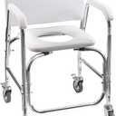 DMI Rolling Shower Chair, Commode, Transport Chair, FSA Eligible, Rolling Bathroom Wheelchair for Handicap, Elderly, Injured or Disabled, Rear Locking Wheels, 250 lb. Weight Capacity, White