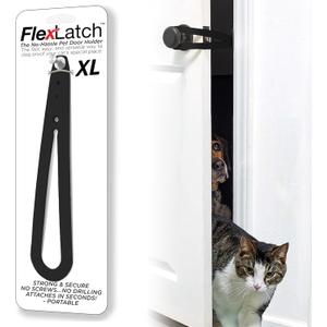 FlexLatch Cat Door Holder Latch - Black Cat Door Alternative Installs Fast Flex Latch Strap Let's Cats in and Keeps Dogs Out of Litter & Food. Safe Baby Proof One Piece No Measuring Extra Easy X-Large