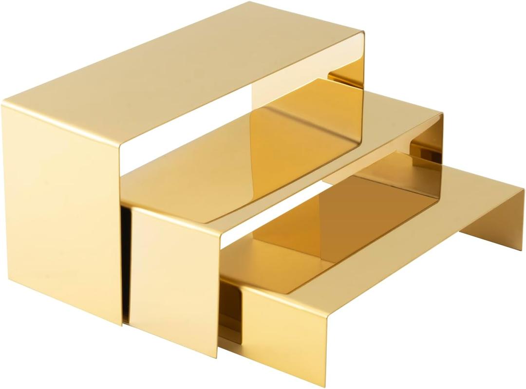 Purse Display Stand Set of 3, Gold Stainless Steel Handbag Holders, Heavy Duty Metal Riser Stands for Wallets, Bags, Shoes, Perfume, Jewelry  Boutique & Retail Countertop Display