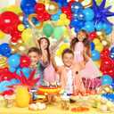 142 Pcs Cartoon Hedgehog Red Blue Yellow Balloon Arch Kit,Gold Circle Twisting Balloons with Exploding Star Foil Balloons for Video Game Theme Birthday Party Carnival Circus Baby Shower Decorations