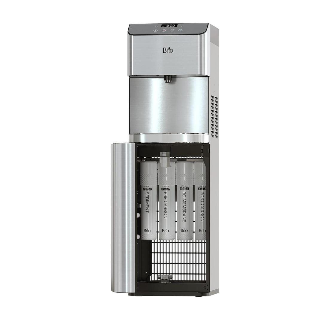 Brio Moderna Reverse Osmosis Bottleless Water Cooler Dispenser - Self-Cleaning, Dispenses Hot and Cold Water, TDS Meter, Child Safety Lock, Digital Display and LED Light (Stainless Steel)