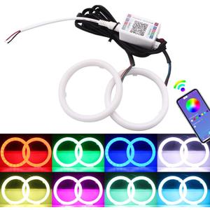 YM E-Bright 1 Set 80MM RGB Angel Eyes LED Halo Rings for Car Lamp COB Chips Multil-Color Circle Ring Mobile App Control with PVC Housing DC 12V