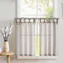 jinchan Tie Top Linen Kitchen Curtains 24 Inch Length Striped Tier Curtains Ticking Stripe Small Drapes for Living Room Bathroom Cafe Small Window Farmhouse Rustic Rod Pocket 2 Panels Taupe Grey