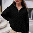 PRETTYGARDEN Womens Spring Sweaters 2026 Long Sleeve Quarter Zip Pullover Sweater Casual Loose V Neck Cable Knit Jumper Tops (Black, S)