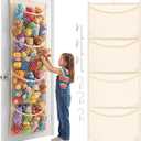 Wide Over The Door Stuffed Animal Storage, Cotton Toy Organizer for Plush Toys, Baby Supplies, Stuffed Animal Holder with 5 Large Pockets, Hanging Door Organizer for Nursery, Bedroom, Kids Room (Beige)
