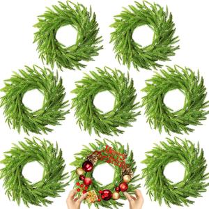 8 Pcs Christmas DIY Green Wreath 10 Inch Artificial DIY Faux Plain Wreaths Front Door Green Farmhouse Cabinets Indoor Outdoor Wall Decor(Norfolk Pine)