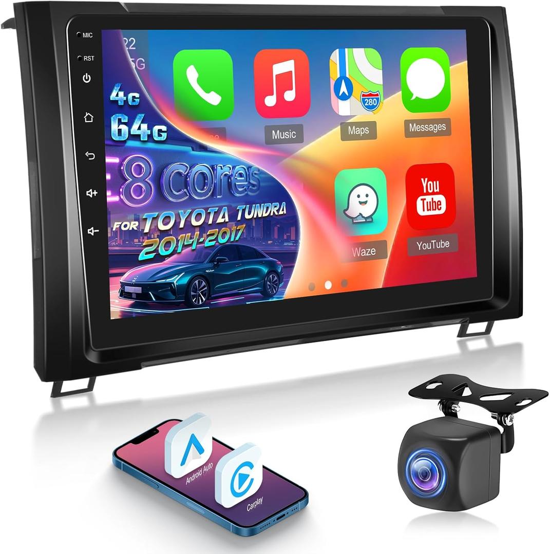 [8 Core Qualcomm 4+64G] Car Stereo for Toyota Tundra 2014-2017 - Wireless Carplay and Android Auto - 9 Inch 1280 * 720 IPS Touchscreen Android 15 Car Radio - DSP/GPS/WiFi/SWC + AHD Backup Camera