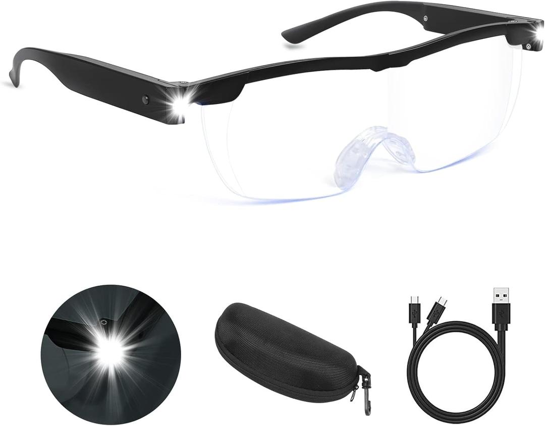 Magnifying Glasses with Light, 200% Magnification, USB Rechargeable LED Lighted Magnifying Glass, Anti Blue Light, Hands Free Head Magnifier Eyeglasses for Close Work, Hobbies, Reading, CraftBlack