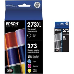 Epson T273XL-BCS Claria -Cartridge -Ink, 5 Pack, Yellow & T273 Claria Ink Standard Capacity Photo Black Cartridge (T273120-S) for Select Expression Premium Printers