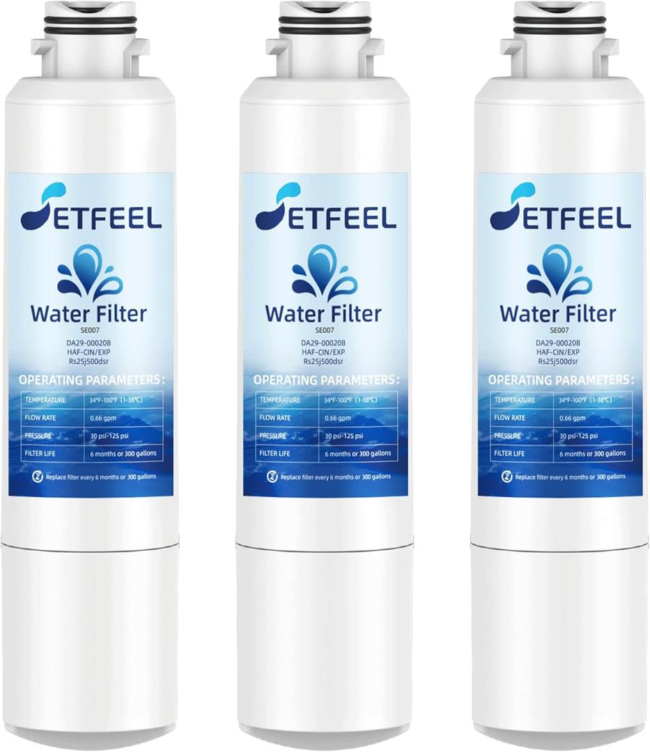 HAF-CIN/EXP Water Filter for Samsung DA29-00020B Rs25h5111sr, Hdx Fms-2 Water Filter for Samsung Refrigerator rf28hfedtsr RF263BEAESR Rf260beaesr RF263BEAESG Rs25j500dsr Rf28hmedbsr, 3 Pack SETFEEL