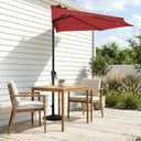 JEAREY 9ft Half Umbrella Outdoor Patio Umbrella Market Umbrellas with Crank, 1/2 Round Wall Umbrella 5 Sturdy Ribs UV Protection for Pool Garden Balcony Deck, Red