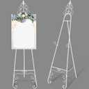 White Easel Stand for Sign Adjustable Wedding Welcome Sign Stand Metal Floor Easel with Chain Support for Wedding Poster Photo Art Pictures Painting Display (59 Inch)