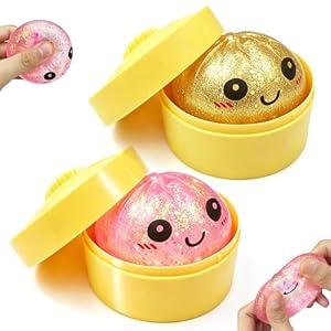 Ultra-Soft TPR Slow-Rise Sensory Fidget Toy, Stress Relief for Classroom or Office, Cute Birthday for Kids Teens & Adults (Mini Pink & Gold)