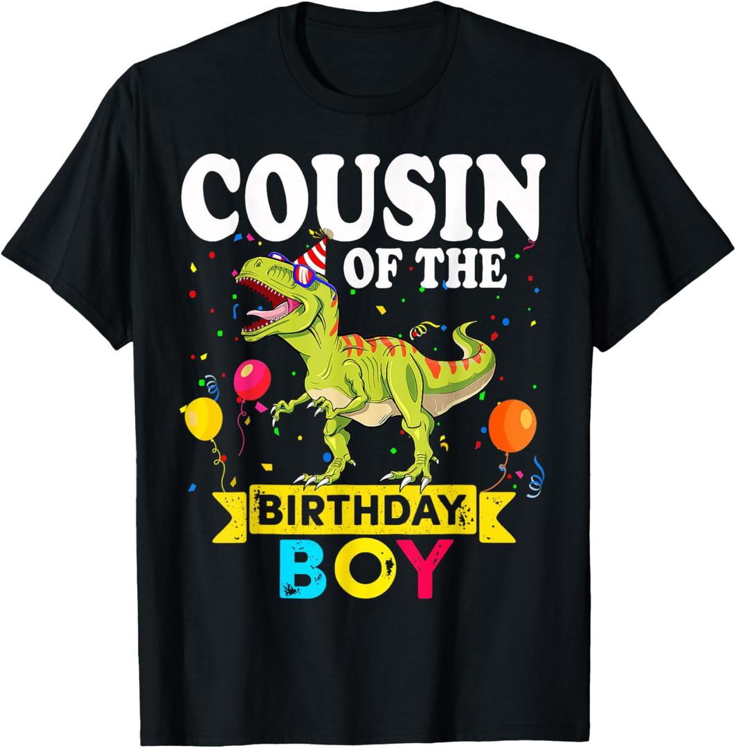 Cousin Of The Birthday Boy Dinosaur T-Rex Matching Family T-Shirt (Black)