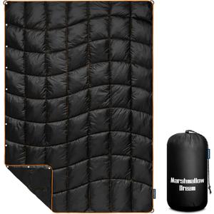 Camping Blanket, Packable Puffy Blanket Down Alternative Blanket Lightweight Windproof Water Resistant for Outdoors, Hiking, Backpacking, Beach, Car, Picnic, Stadium 52x75in (adults, Black)