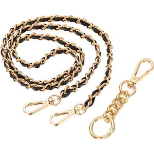 uxcell Purse Chain Strap, PU Leather Purse Straps Replacement Crossbody Flat Woven Handbag Strap (47.2", Light Gold/Black)