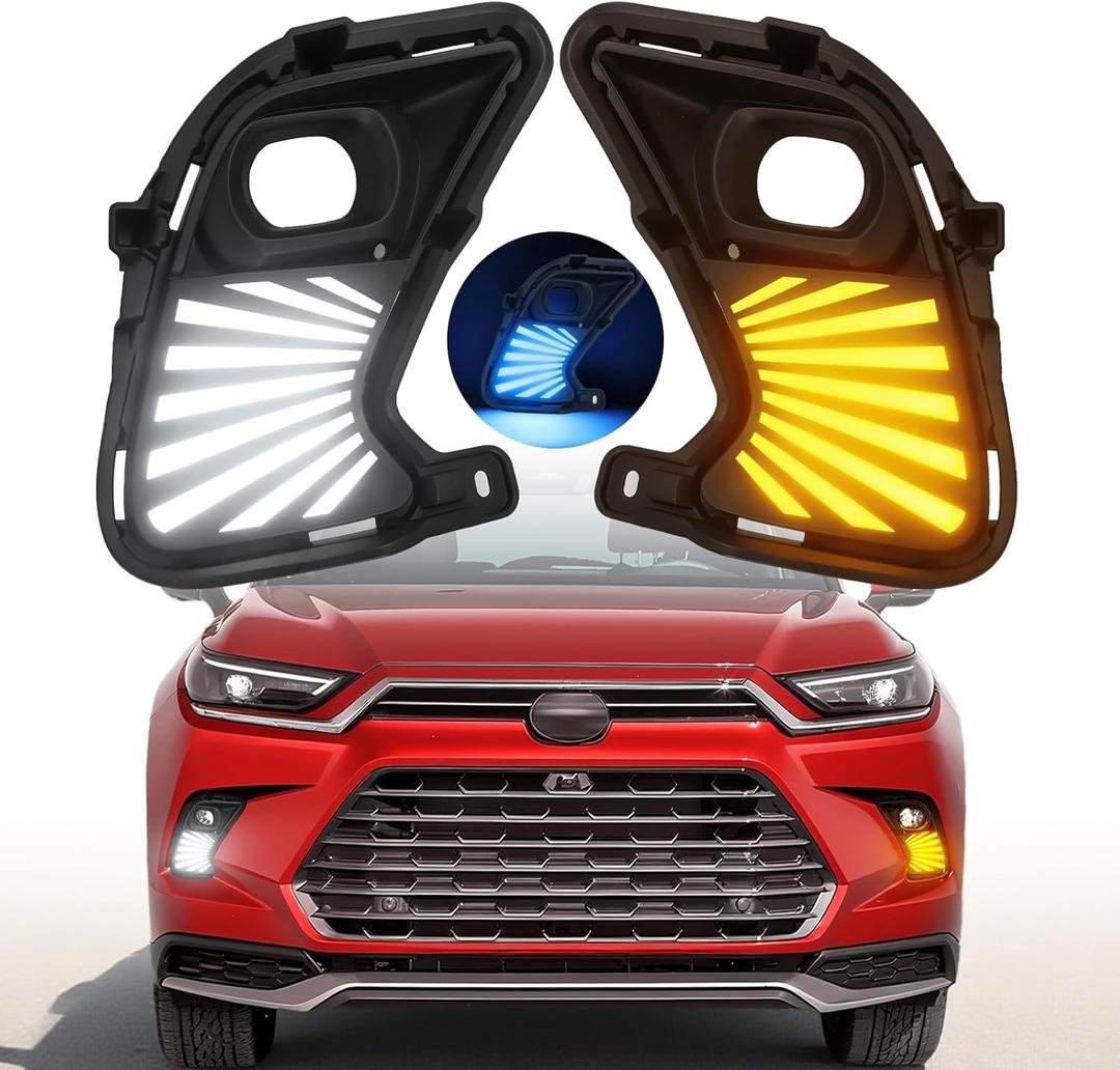 Led Fog Lights fit for 2024 2025 2026 Toyota Grand Highlander Hybrid XLE Limited Platinum Sport Daytime Running Drl Turn Signal Lights Accessories(for DRL-Grand Highlander only) (3color)