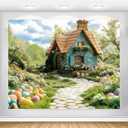 Easter Backdrop 10x8ft Spring Garden Eggs Floral Flowers House Enchanted Forest Wonderland Photography Background Kids Adult Party Banner Decorations Photoshoot Fabric Tapestry Wall Decor