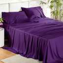 Bedsure King Size Sheets Set, Cooling Sheets for Hot Sleepers, Rayon Derived from Bamboo, Breathable & Soft, Deep Pocket Up to 16 Inches, Hotel Luxury Silky Bedding, Plum