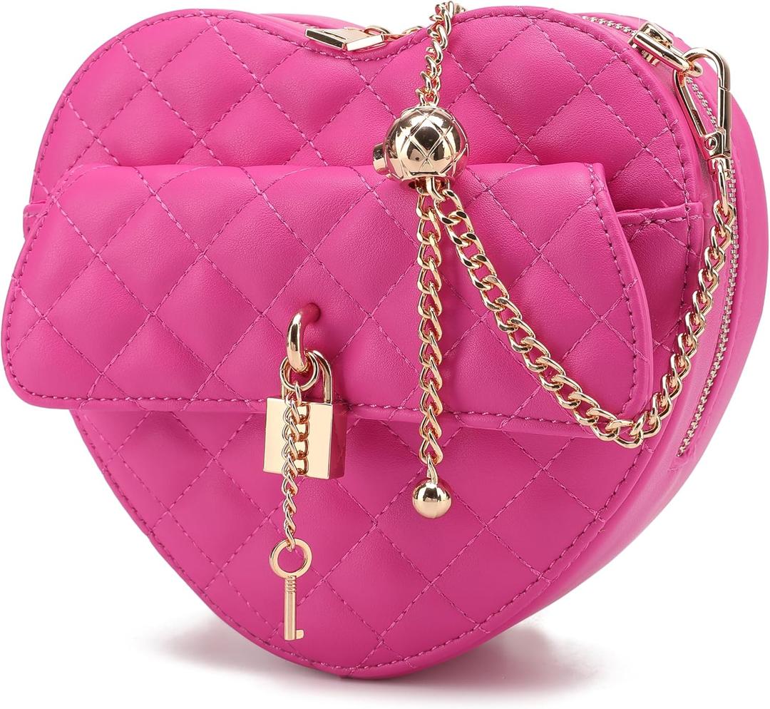 lola mae Heart Shape Crossbody Purse for Women  Cute Valentines Gift Handbag, Zip-Around Shoulder Bag for Teens (Hot Pink-770)