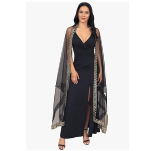 Unicra Black Tulle Cloak Long Cape with Gold Sequin Halloween Costume Cloak Unisex Witch Cosplay Party Cape for Women and Men