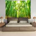 Delur Forest Pathway Tapestry Sunset Tropical Rainforest Nature Tree Tapestry Wall Hanging Sunrise Scenic Natural Green Landscape Headboard for Bedroom Living Room Home Decor (59.1" x 78.7")
