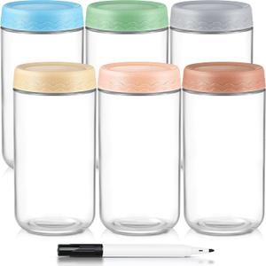 24 Oz Overnight Oats Containers with Lids - 6 Pack Glass Storage Jars with Airtight Lids Wide Mouth Mason Food Jars Great for Meal Prep Salad Chia Pudding Snacks Yogurt Sugar Spice Cereal