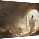 Jesus Leaves the Tomb Canvas Wall Art, Christian Resurrection Savior Wall Decor Paintings, Religion Bible Pictures Posters Prints for Church Prayer Room Living Room Home Decor 24x36 Inch Framed