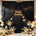 Black Satin Backdrop Curtains 2 Panels - Glitter Photo Drapes for Baby Shower, 10x10FT Shimmer Back Drop Cloth, Wrinkle Free for Birthday Party Prom Wedding Photoshoot Background