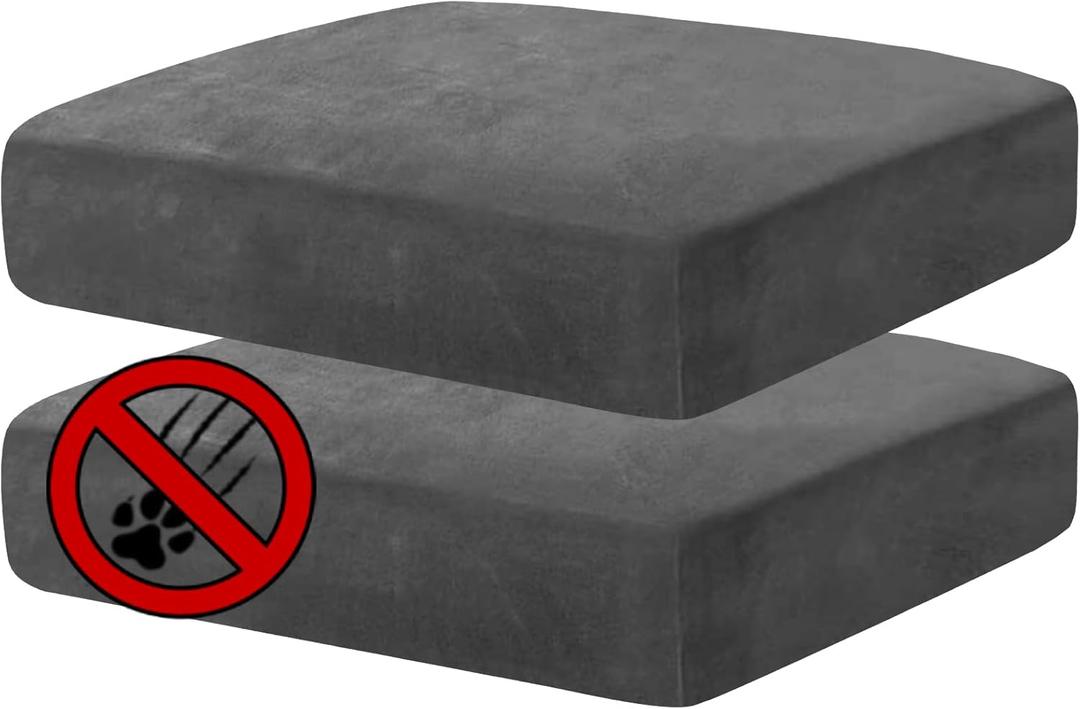 MAXIJIN Velvet Stretch Cushion Covers Couch Cushion Slipcovers Loveseat Sofa Cushion Covers for Individual Cushions with Elastic Bottom (2 Piece Loveseat Cushion Covers, Gray) (Grey)