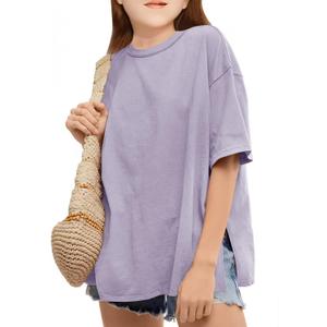 Girls Fashion T Shirts Raw Hem Oversized Summer T Shirt Short Sleeve Tops Tees Shirt 5-14 Years (9-10 Years)
