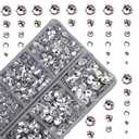 4000pcs Mixed Size Hot Fix Round Crystals Gems Glass Stones Hotfix Flat Back Rhinestones (Clear Crystal)