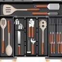 Large Utensil Drawer Organizer for Kitchen, Expandable Silverware Organizer Utensil Holder, Cutlery and Flatware Cooking Tray, Kitchen Drawer Organizers and Storage with Removable Knife Block, Black