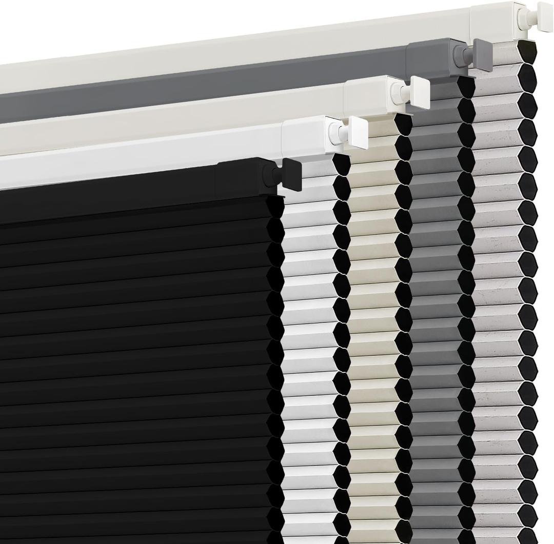 SUNOFF Cordless No Drill Blackout Cellular Shades, 22" W x 48" H, Black