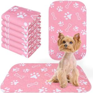 BEAUTYZOO 6 Pack Washable Pee Pads for Dogs, Reusable Puppy Pads for Potty Training, Waterproof Super Absorbent Whelping Pads Mats Non Slip Against Urine for Small Medium Dogs Cats, 16" x 24" (Pink)