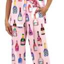 SHESHOW Satin Pajamas for Women Set Button Down Sleepwear Print Pjs Set 2 Piece Short Sleeve Long Loungewear Size Medium