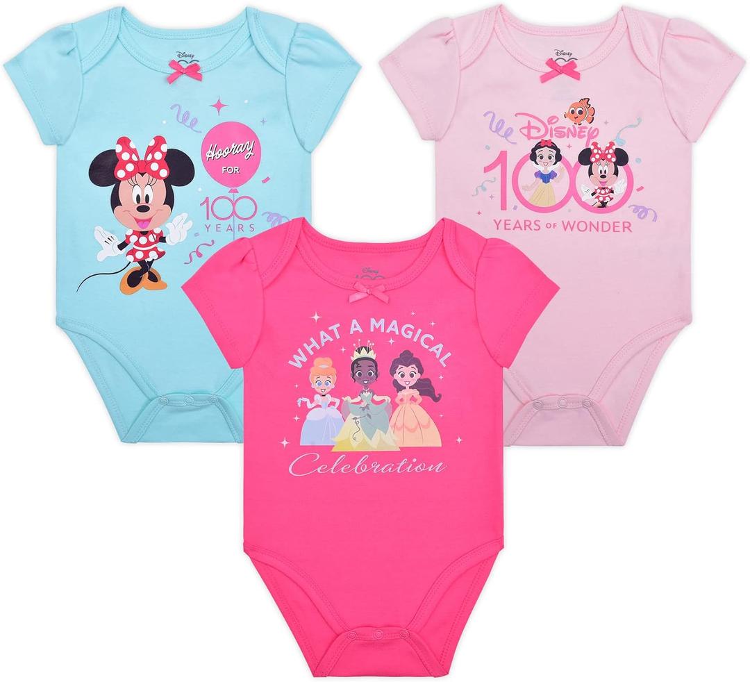 Disney Girls 3 Pack Bodysuits for Newborn and Infant (Pink)