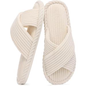Evshine House Slippers for Women Memory Foam Bedroom Slippers Corduroy Open Toe Slides Shoes Indoor and Outdoor, 270MM