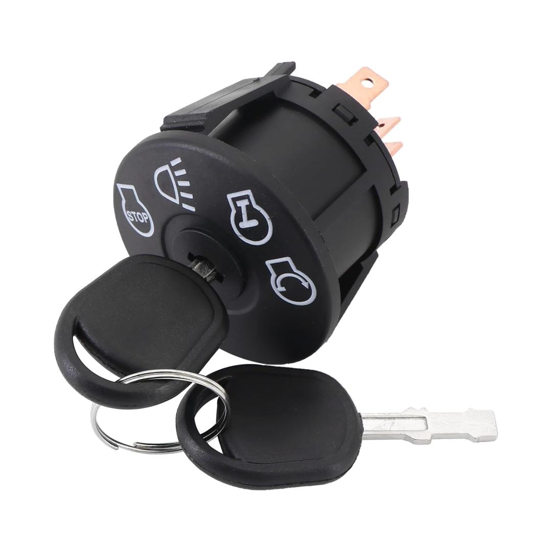 Starter Ignition Switch w/Keys for John Deere L100 L105 L107 L108 L110 L111 L118 L120 L130 125 135 145 155c 190c G110 Tractor Riding Mowers - 4 Key Positions w/Headlight - Free Carabiner