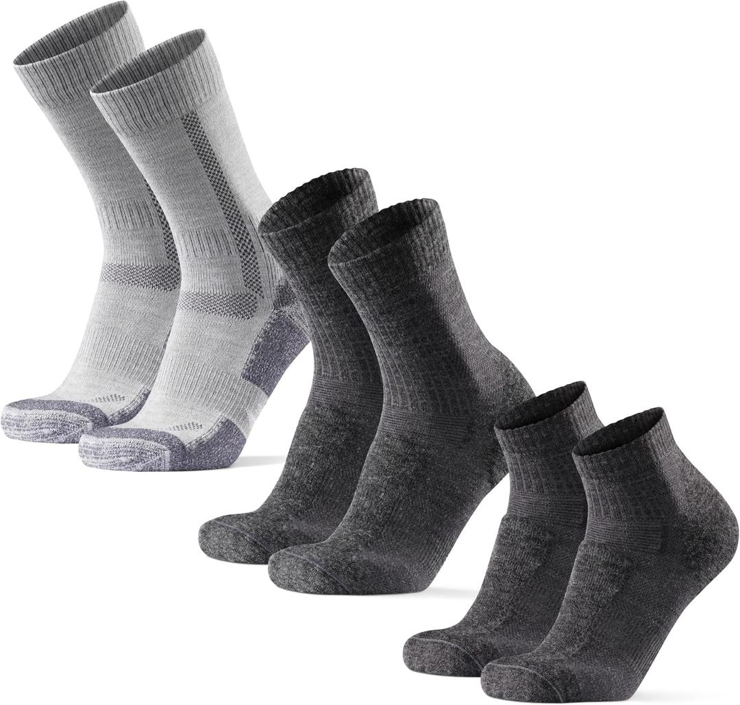 DANISH ENDURANCE Mixed Length Outdoor Hiking Socks, Merino Wool, Women & Men, 3-Pack (Medium, Grey)