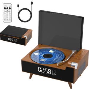 CD Player Portable with Bluetooth, Rechargeable CD Players Retro Suitcase CD Music Player with HiFi Speakers Desktop CD Player for Home Car Study Travel (Light Brown)
