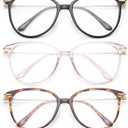 Gaoye Blue Light Blocking Glasses - Trending Round TR90 Frames, Metal Arms, UV400 Protection - Matching Soft Case (3-Black+Pink+Tea Leopard)