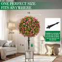 25" Artificial Boxwood Topiary Ball Trees with Rose Pink Flowers, Set of 2 UV Resistant No Fade Outdoor Faux Plants with Ground Spike, Fake Shrubs for Garden, Patio, Porch, Yard, Indoor Decor
