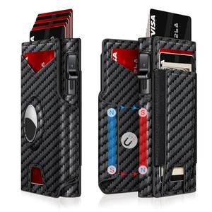 Iitrrs Airtag Wallet for Men, Minimalist Slim Mens Wallet Smart Pop Up Credit Card Holder for 9-13 Cards, RFID Blocking Wallet with ID Window & Cash Slot, Compact Bifold Metal Aluminum Card Case