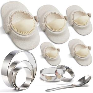 Empanada Maker Press, 6-Inch Extra Large Dumpling Maker Set with Dough Cutter, Dumpling Mold Set for Pierogi, Pastelitos, Calzone, Turnovers, Chinese Dumpling, 5Sizes (6"/5"/4"/3"/2.6") (White)