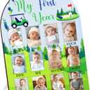 Golf Themed My First Year Photo Frame, Baby's First Year Picture Frame, 12 x 17 Inch Newborn 12 Months Gender Neutral Baby Milestone Memories Display Wood Board for 1st Birthday Decorations Keepsake Gift (green and blue)